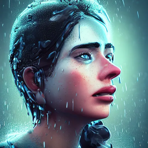 Image similar to cartoon portrait made out of rain exhaling smoke, realistic, highly detailed, neon, rendered in octane, unreal engine, beautiful, trending on artstation