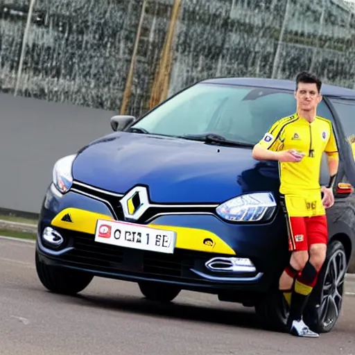 Prompt: Robert Lewandowski in Renault Clio