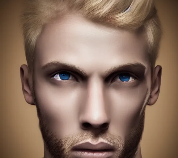 Prompt: hyper realistic portrait of a man with blonde two sides hair and thin face lines
