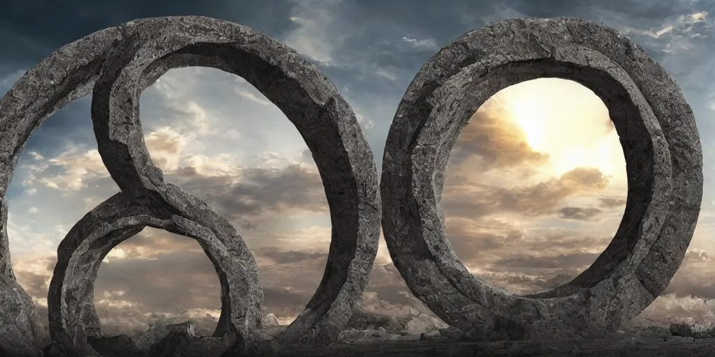 Prompt: stargate made of stone that form a circle, cinematic view, epic sky + highly detailed