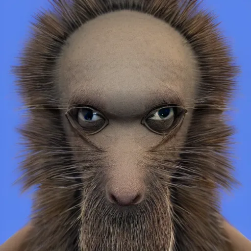 Image similar to humonoid rat man, grimy, portrait, 4 k, photorealistic, whiskers