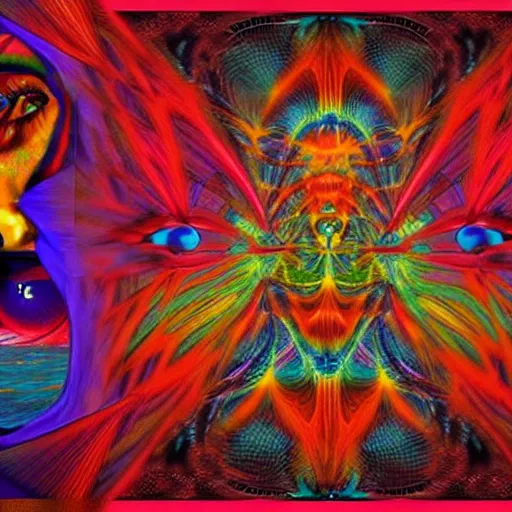 Prompt: the most insane dmt trip of all time, intense, 8 k, ultra realism