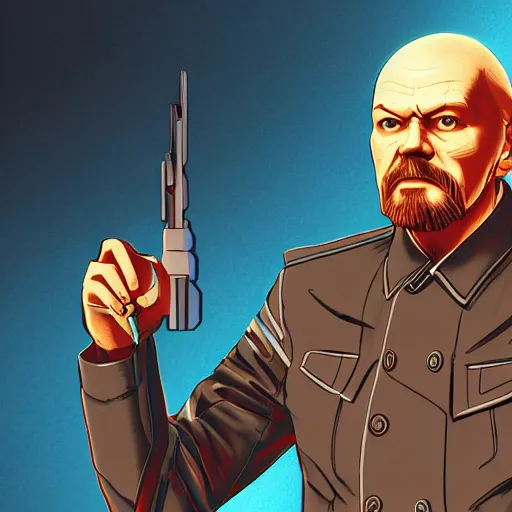 Image similar to cyberpunk vladimir lenin as the leader of a futuristic communist society, cybernetics, sharp lines, digital, artstation, colored in