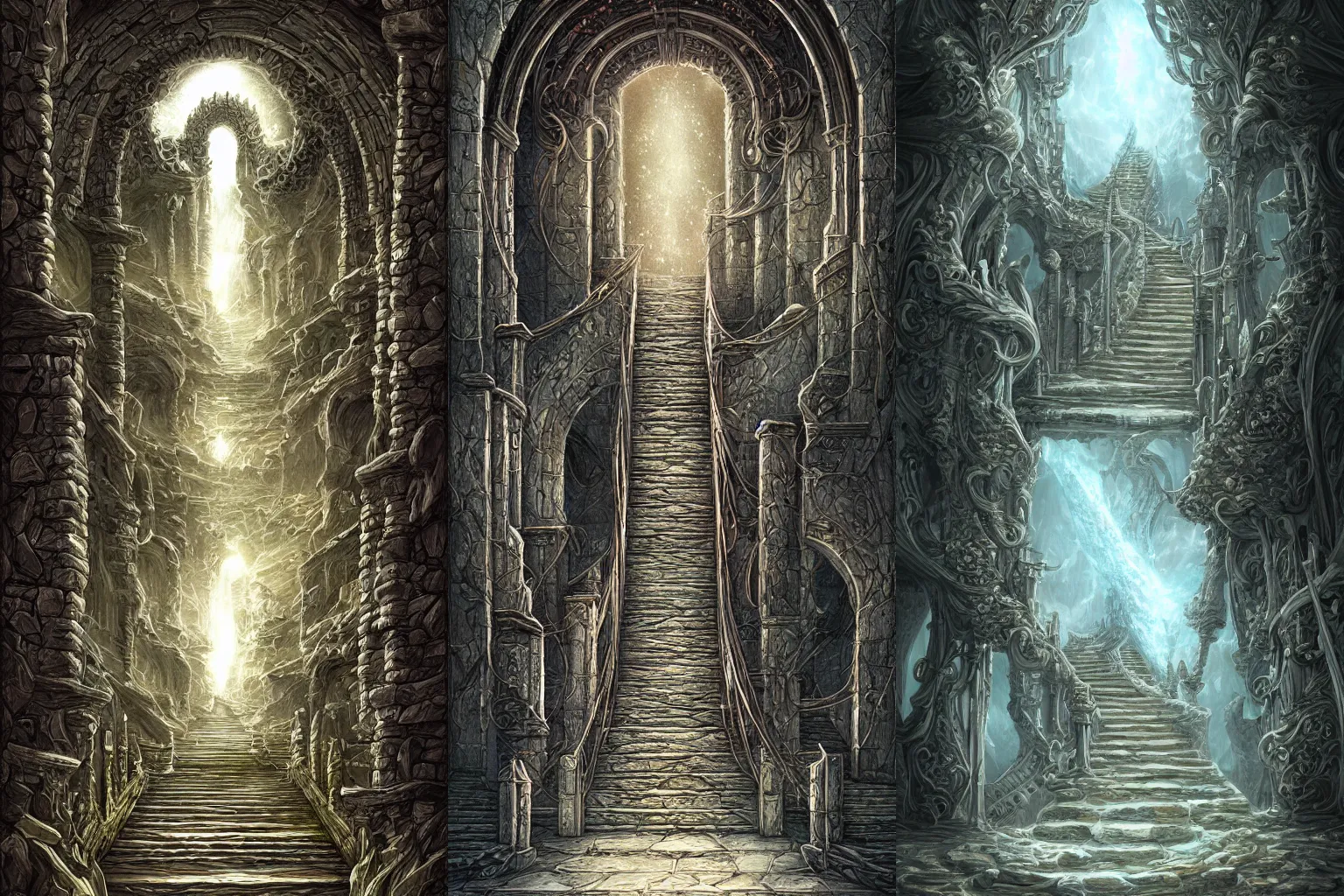 Prompt: the gate to the eternal kingdom of stairs, fantasy, digital art, hd, detailed.