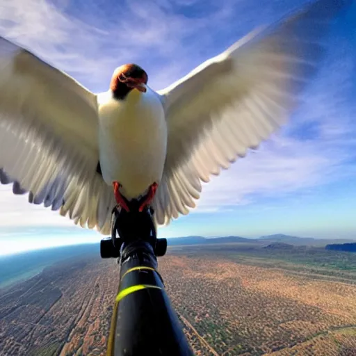 Image similar to pov on the back of a flying bird