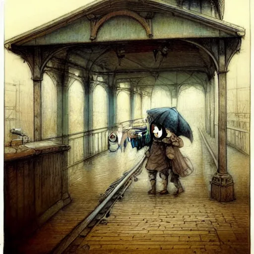 Image similar to (((((1800s train station . muted colors.))))) by Jean-Baptiste Monge !!!!!!!!!!!!!!!!!!!!!!!!!!!