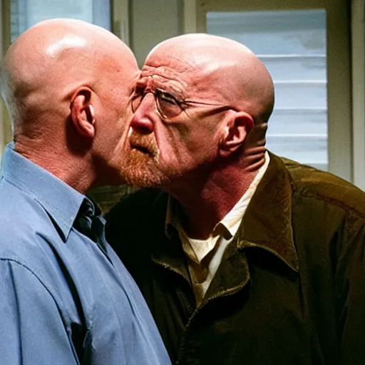 Image similar to Walter White kissing Mike Ehrmantraut