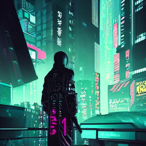 Prompt: cyberpunk character in abstract neon tokyo composition, dark and mysterious, very detailed, very realistic