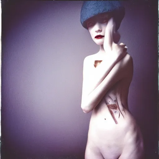 Image similar to kodak portra 4 0 0, wetplate, photo of a surreal artsy dream scene,, girl, weird fashion, photographed by paolo roversi style