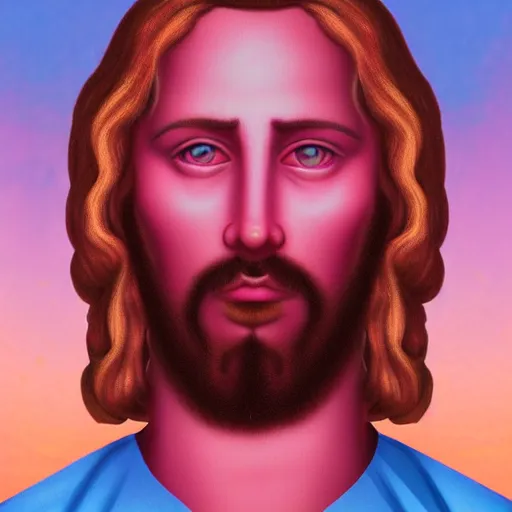 Image similar to Digital art of Jezus Christ as a cool dude in vaporwave style, 8k, trending on artstation, hyper realistic, award winning art,