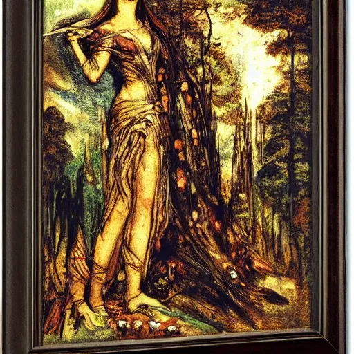 Prompt: Goddess of the forest by Saul Bass, by Gustave Moreau