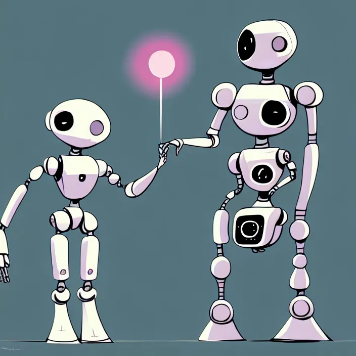 Image similar to concept art for an intimate scene between two cute robots, futurist, scifi, film