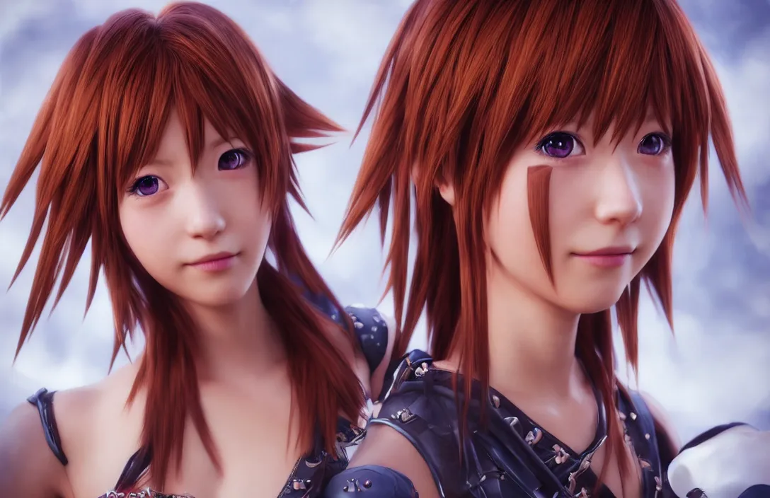 Prompt: beautiful intricate portrait of kairi from kingdom hearts, elegant, hyper real, anime, magical, beauty, artstation, 4 k render