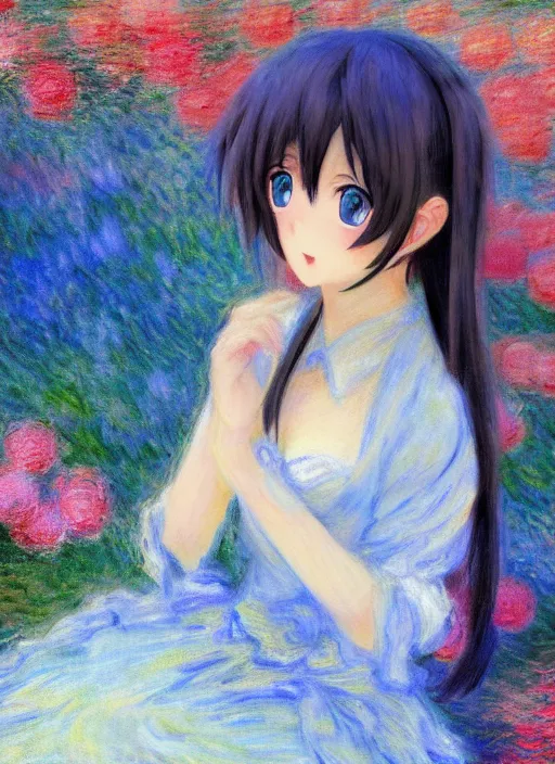 Image similar to an extremely cute girl, very anime, trending artwork, 4 k, anime painter studio, an impressionist style by claude monet