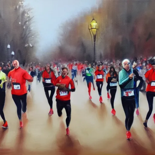 Prompt: the london marathon but everyone is undead, oil painting