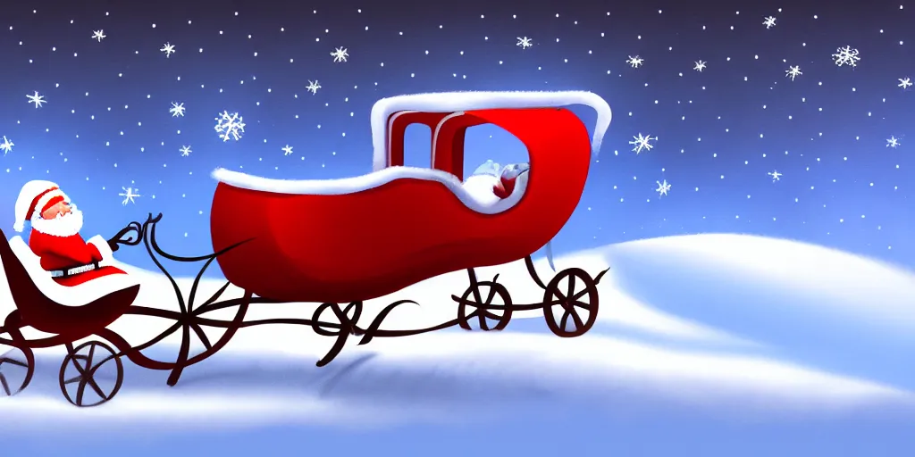 Prompt: concept art of a minimalistic santa sleigh, digital painting, trending on artstation, sharp focus, 4 k