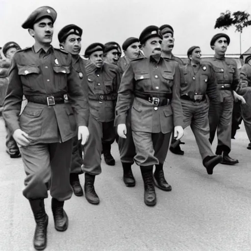Image similar to mario as prison camp guard marching, wwii, officers uniform