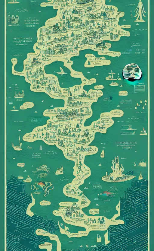 Image similar to a poster with a map on it, poster art by victo ngai, behance contest winner, environmental art, lovecraftian, intricate, infographic, marginalia, unreal engine, epic