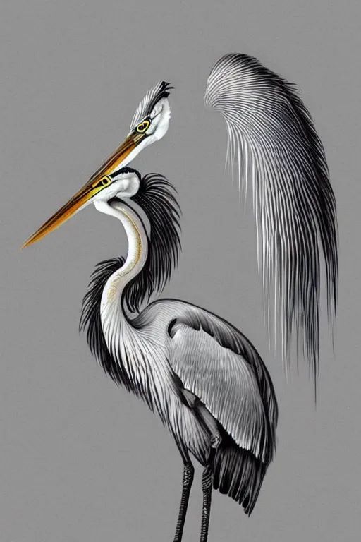 Image similar to Intricate stunning highly detailed grey heron, digital painting by Salvador Dali, surreal, ultra realistic, artstation
