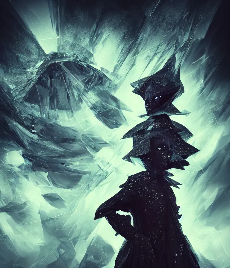 Image similar to impressive ominous front!! shot photo of a court jester character fine portrait fine portrait mesmerizing fractal hyper cubes platinum cracked dark future hyper dimensional space galactic crystal nebula edges elegant detailed intricate concept artstation sharp focus ray tracing cinematic masterpiece temporal corruption beeple wlop germ 8 4 k scifi glossy hyper realistic illustration canon eos r 3 fujifilm x - t 3 0 sony alpha a 6 6 0 0