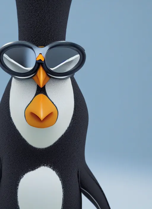 Image similar to closeup portrait of an anthropomorphic penguin wearing goggles and a top hat, depth of field, zeiss lens, detailed, symmetrical, centered, fashion photoshoot, by Annie Leibovitz and Steve McCurry, David Lazar, Jimmy Nelsson, Breathtaking, 8k resolution, extremely detailed, beautiful, establishing shot, artistic, hyperrealistic, beautiful face, octane render