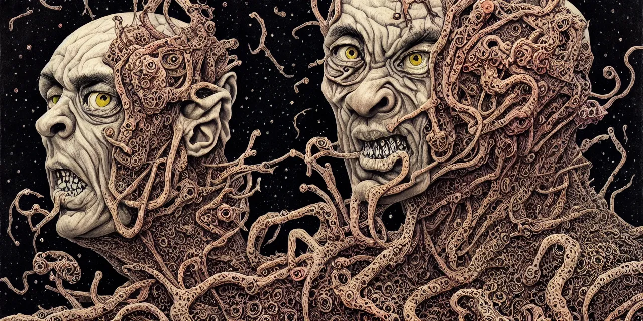 Image similar to portrait painted in jacek yerka style drawn by vania zouravliov and takato yamamoto, inspired by horror movies, h. p. lovecraft, intricate acrylic gouache painting, high detail, sharp high detail, artstation