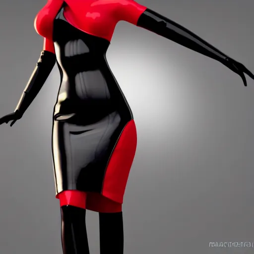 Prompt: a feminine curvy pale hot goth sweetie android wearing a modest tight black and red latex-nylon high-neck dress, cgsociety, photorealistic, sublime-hyperadvanced-amorous ambience, 16k, smooth, sharp focus, trending on ArtStation, volumetric lighting, fully clothed, thin waist