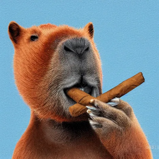 Prompt: capybara smoking a cigar, digital art