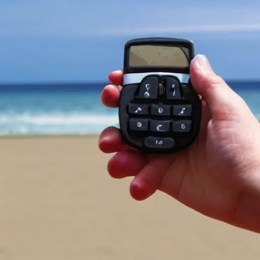 Prompt: a remote control on the beach