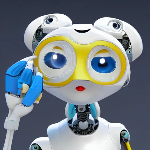 Prompt: cute female griffin robot, blue and white, technology, in the style of Pixar, 3D, CGI