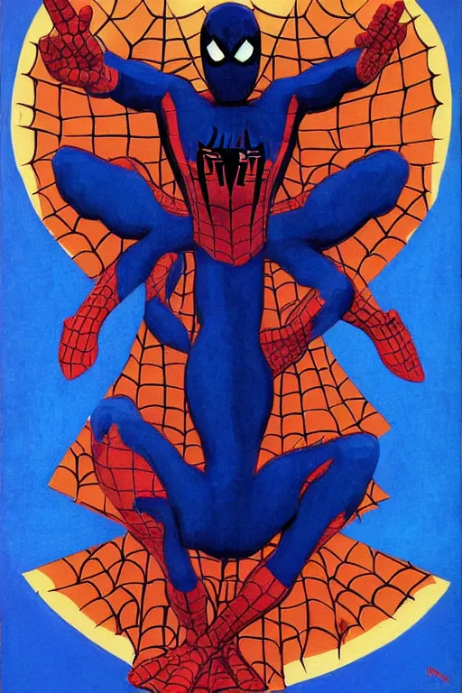 Prompt: spiderman, marvel, artwork by nicholas roerich