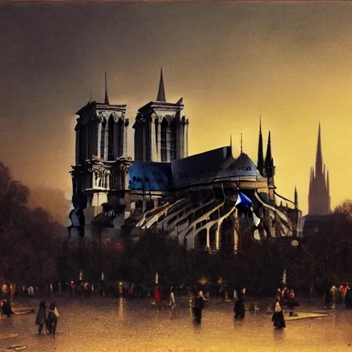 Image similar to brutalist notre dame cathedral, by albert bierstadt, trending on artstation