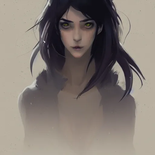 Image similar to female human vampire witch in the style of greg rutkowski, makoto shinkai, trending on artstation, character design, concept art, pretty face, highly detailed, long black hair, portrait, digital art