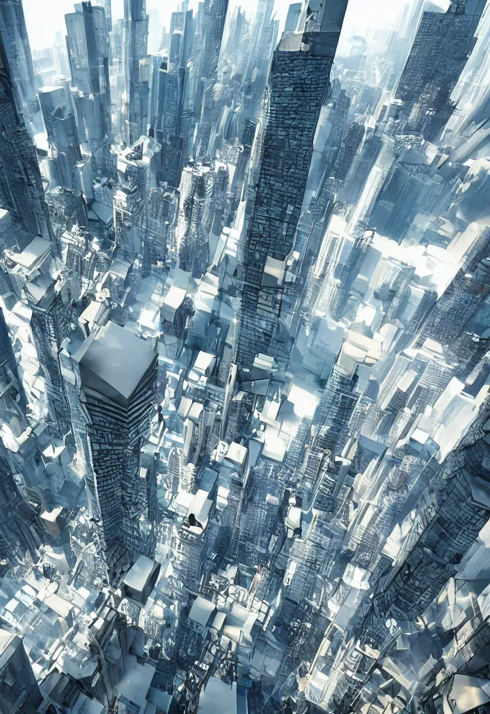 Image similar to people diving down from buildings , futuristic city, street view, detailed, hyper realistic, dramatic