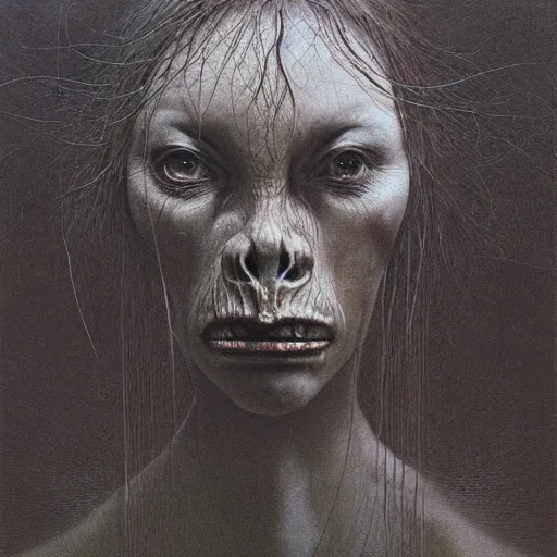 Image similar to portrait of goblin princess by Beksinski