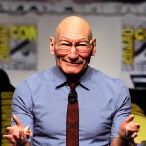 Image similar to patrick stewart as seth rogan