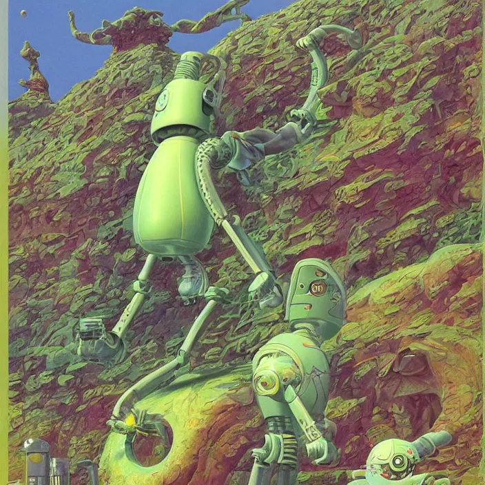 Prompt: quirky robot, extremely detailed, pastel colors, intricate, hard light, flat, illustration, digital painting, by roger dean