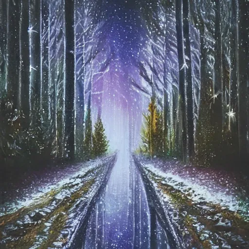 Image similar to bright nordic forest, sparkling spirits, detailed wide shot, crayon, ground detailed, wet eyes reflecting into eyes reflecting into infinity, beautiful lighting