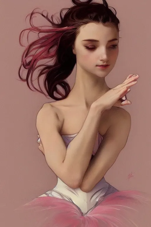 Image similar to ballerina, soft, pink, artgerm and alphonse mucha, trending on artstation