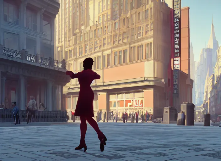 Prompt: inspiring beautiful girl a red propaganda flag walking through crowd in a beautiful futuristic city by Edward Hopper and Dan Mumford, Unreal Engine 5, Lumen, Nanite