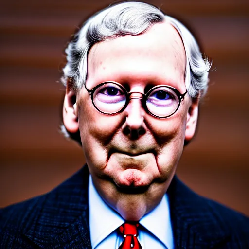 Image similar to photograph portrait of Mitch McConnell, creepy, sigma 85mm f/1.4, 4k, depth of field, high resolution, 4k, 8k, hd, full color