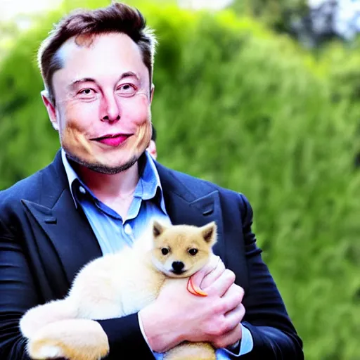 Image similar to elon musk holding a doge, photo by getty images