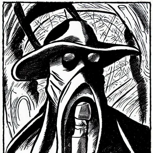 Prompt: draw a comic panel of a plague doctor, drawn by steve ditko, - n 4