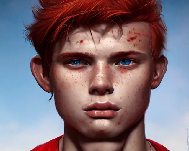 Prompt: portrait short and stocky of 1 9 - year - old male twins with red hair and freckles, two male, wearing shirts,, hyper realistic face, beautiful eyes, character art, art by mark brooks, hyperdetailed, cryengine, trending on artstation, digital art