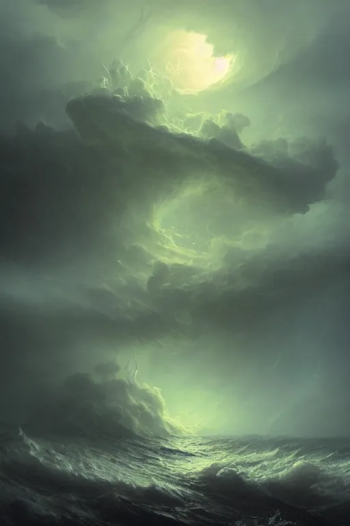 Image similar to A stunning detailed Shoggoth by Tomasz strzalkowski and Ivan Aivazovsky, stormy ocean, beautiful lighting, full moon, detailed swirling water tornado, artstation