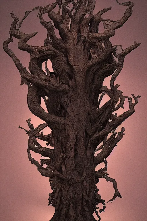 Image similar to octane renderer image of Yggdrasil the tree of life by Mike Mignola, trending on artstation, depth of field, subsurface scattering