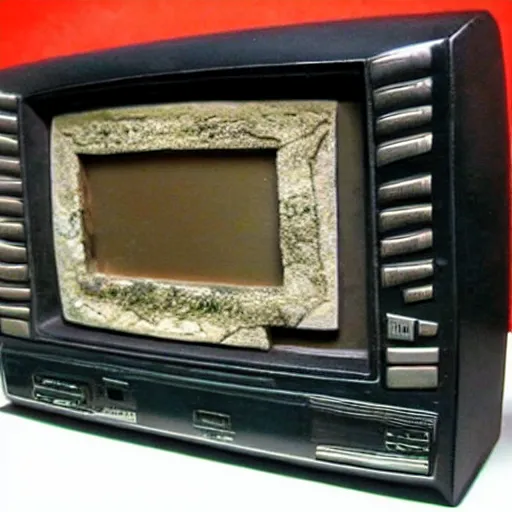 Image similar to a retro crt television carved from stone, ttelevision made by ancient taino and aztec
