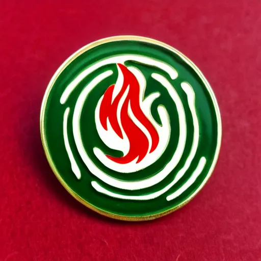 Image similar to simple yet detailed, jalapeno on fire flame circle enamel pin retro design