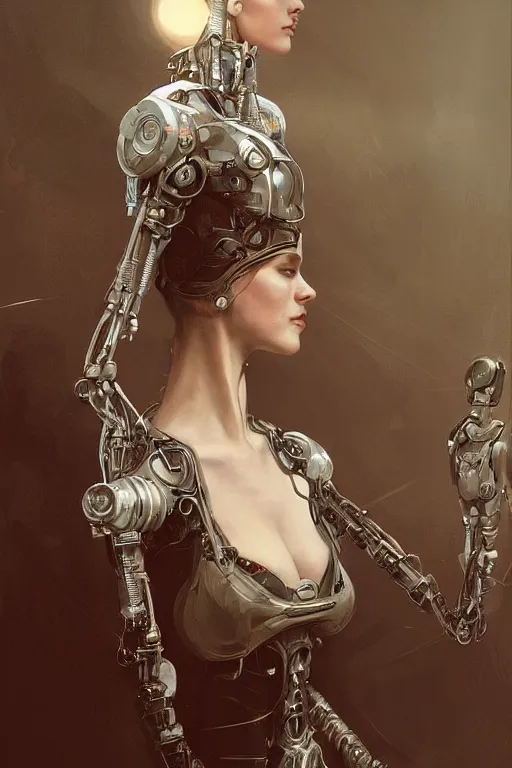 Prompt: laying beautiful painting of a crowned robotic cyberpunk ballerinain a gothic dark flowing gown laying, intricate, elegant, highly detailed, digital painting, artstation, concept art, by krenz cushart and artem demura and william adolph bouguereau