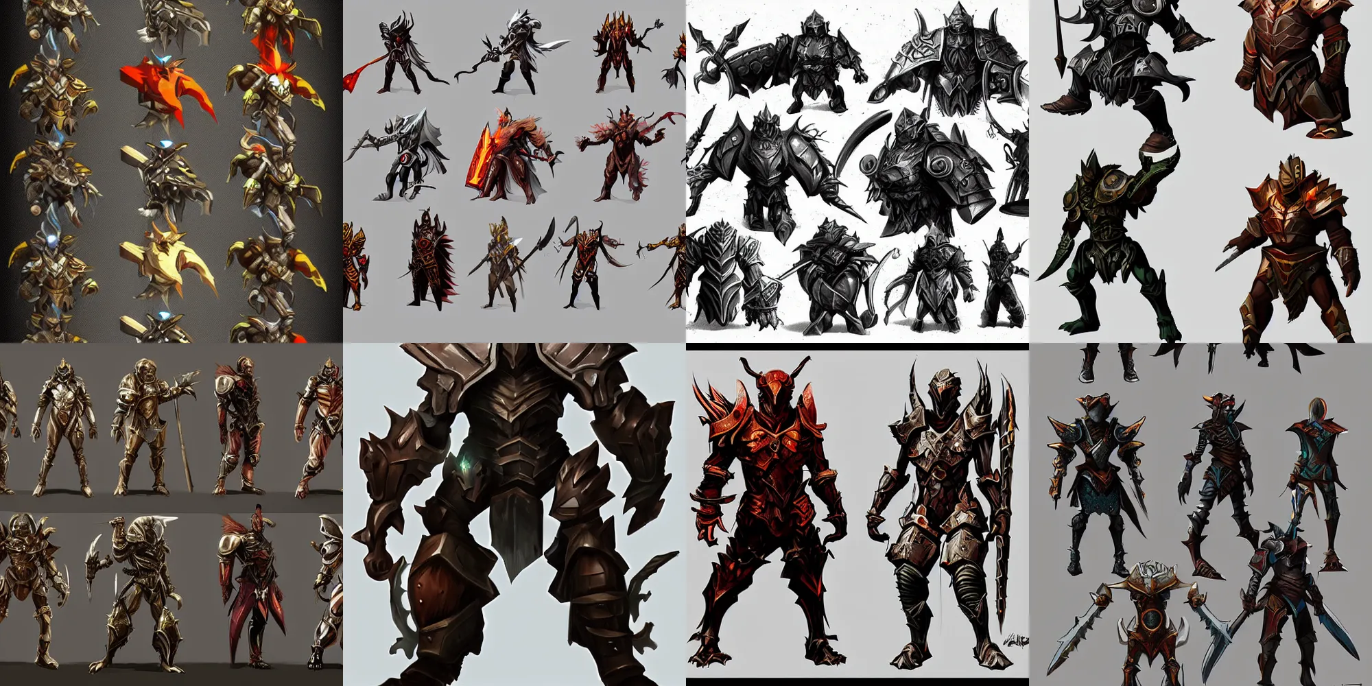 Prompt: fantasy action game enemies clad in awesome armor, concept art, weakling enemies, scrawny, armored, trending on artstation